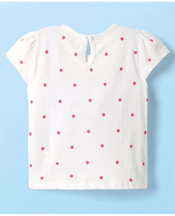 Babyhug Cotton Knit Floral Embroidered Frock & Half Sleeves Inner Tee With Polka Dot Print & Bow Applique - Yellow & White