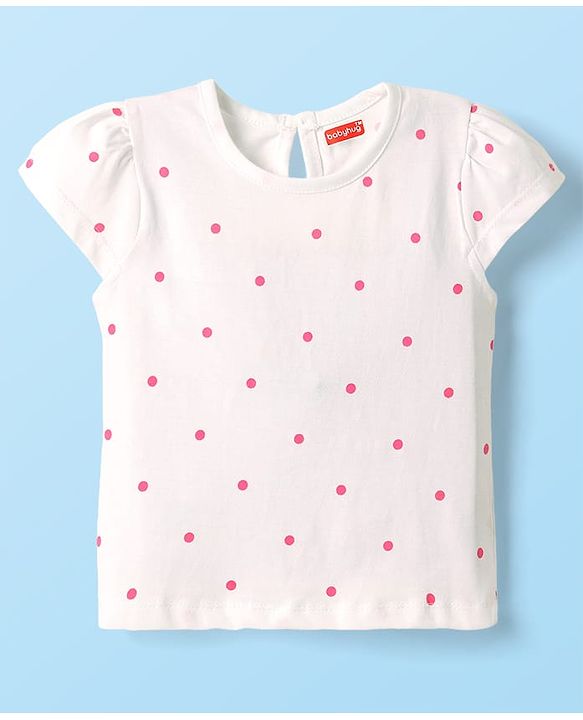 Babyhug Cotton Knit Floral Embroidered Frock & Half Sleeves Inner Tee With Polka Dot Print & Bow Applique - Yellow & White