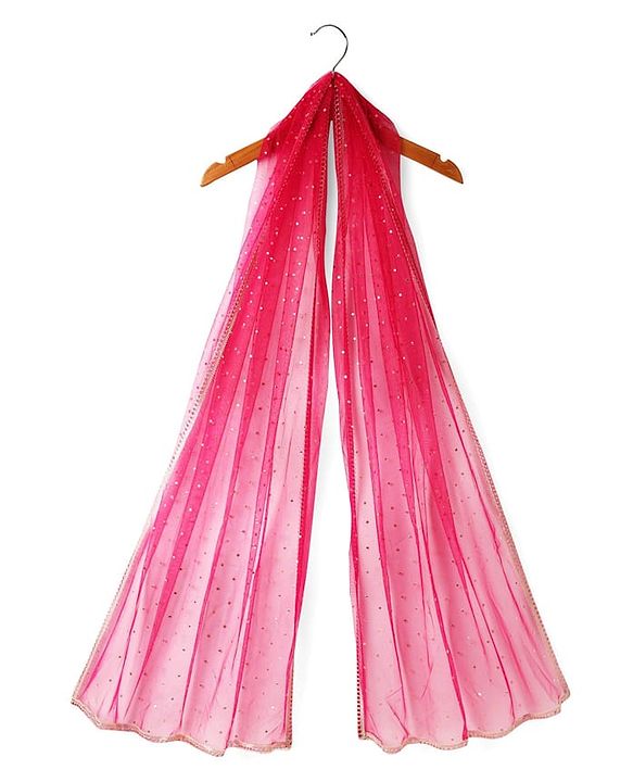 Pine Kids Woven Three Fourth Sleeves Kurta Palazzo Set with Dupatta Lace & Sequin Detailing - Green & Pink