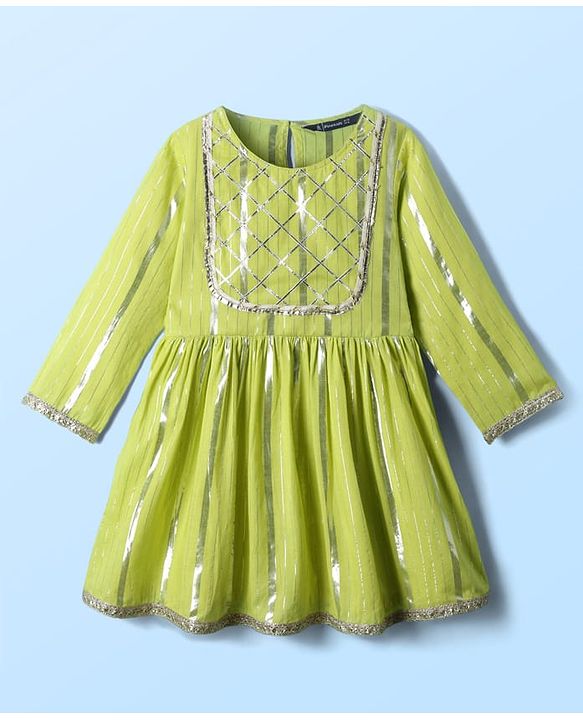Pine Kids Woven Full Sleeves Kurta & Sharara Set With Dupatta With Lace Detailing - Yellow