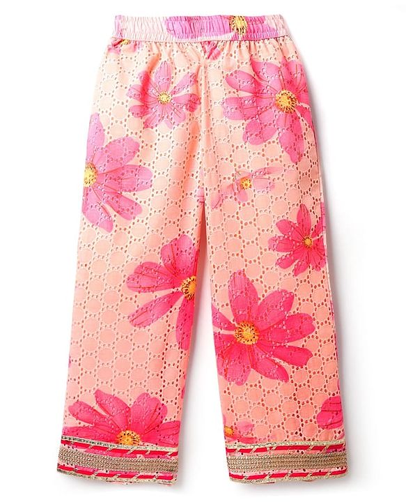 Pine Kids Woven Three Fourth Sleeves Floral Printed Kurta Churidar Set With Dupatta - Pink