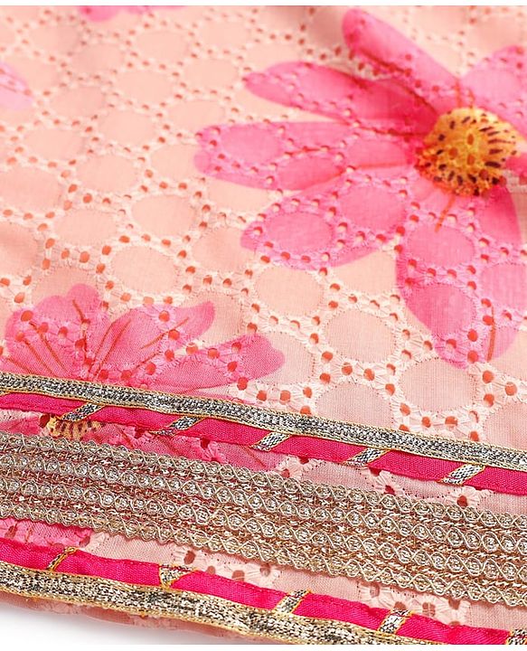 Pine Kids Woven Three Fourth Sleeves Floral Printed Kurta Churidar Set With Dupatta - Pink