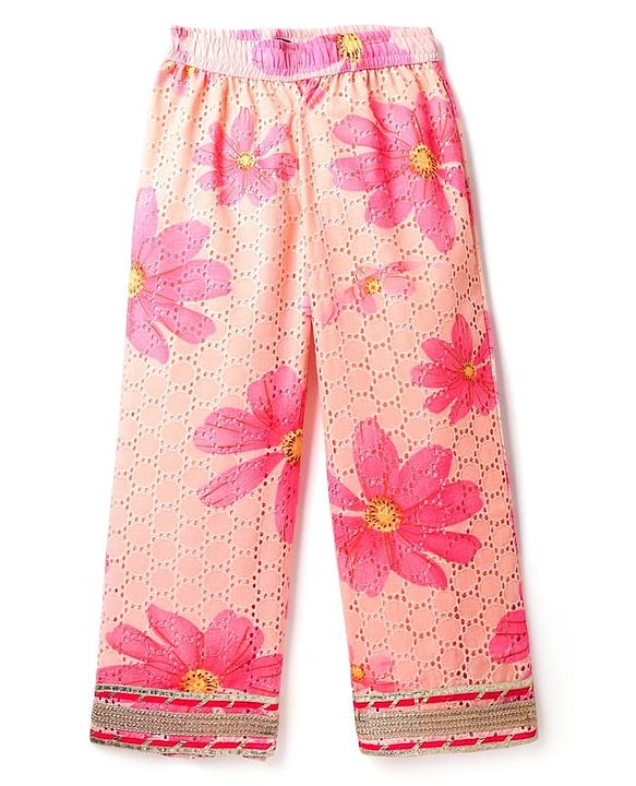 Pine Kids Woven Three Fourth Sleeves Floral Printed Kurta Churidar Set With Dupatta - Pink
