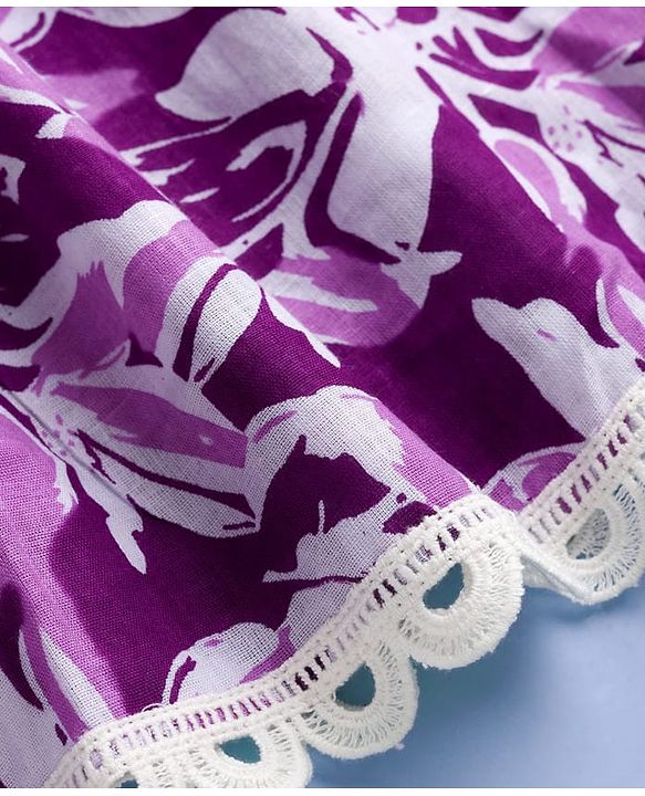Pine Kids Cotton Woven Three Fourth Sleeves Floral Printed Kurta Salwar & Dupatta Set - Purple