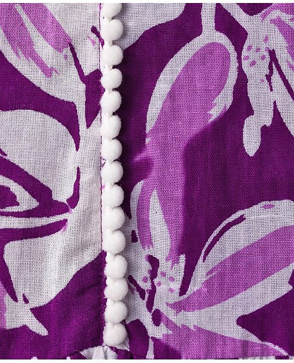 Pine Kids Cotton Woven Three Fourth Sleeves Floral Printed Kurta Salwar & Dupatta Set - Purple