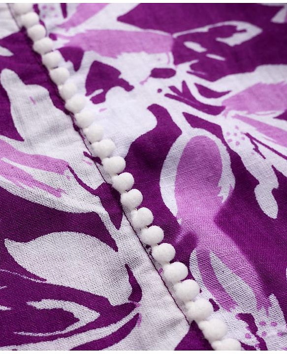 Pine Kids Cotton Woven Three Fourth Sleeves Floral Printed Kurta Salwar & Dupatta Set - Purple