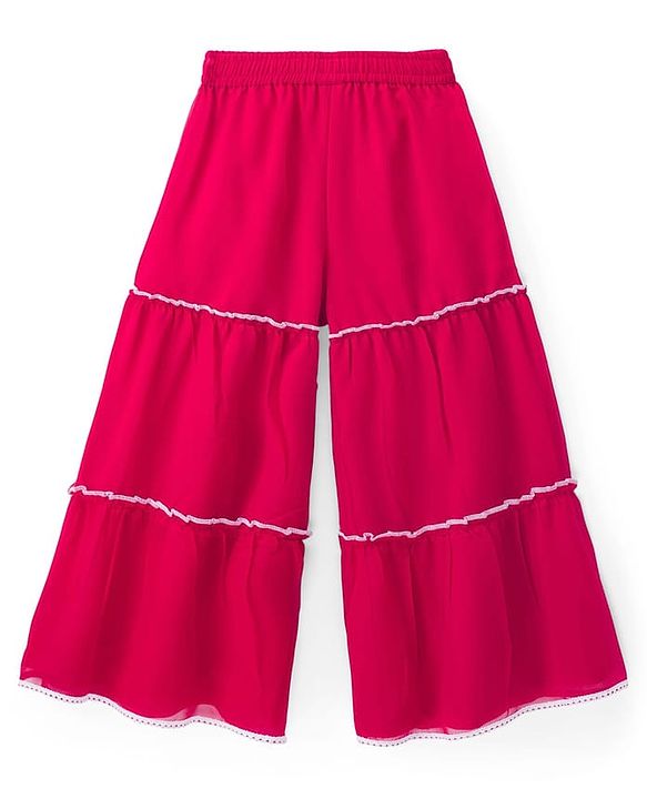 Pine Kids Woven Cap Sleeves Kurta Gharara & Dupatta Set With Floral Print - Red