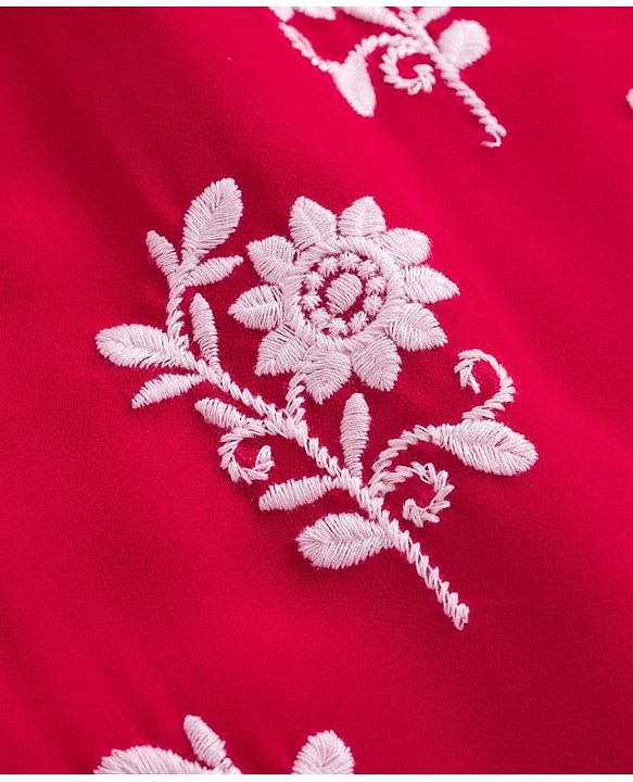 Pine Kids Woven Cap Sleeves Kurta Gharara & Dupatta Set With Floral Print - Red