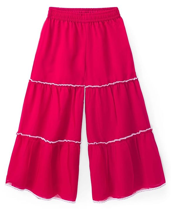 Pine Kids Woven Cap Sleeves Kurta Gharara & Dupatta Set With Floral Print - Red
