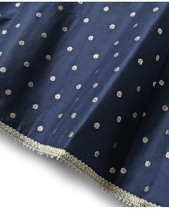 Pine Kids Woven Three Fourth Sleeves Glitter Printed Kurti Salwar Set with Dupatta & Embroidery - Navy Blue