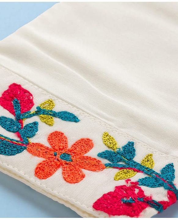 Pine Kids Woven Three Fourth Sleeves Floral Embroidered Kurti & Salwar Set with Dupatta - White & Red