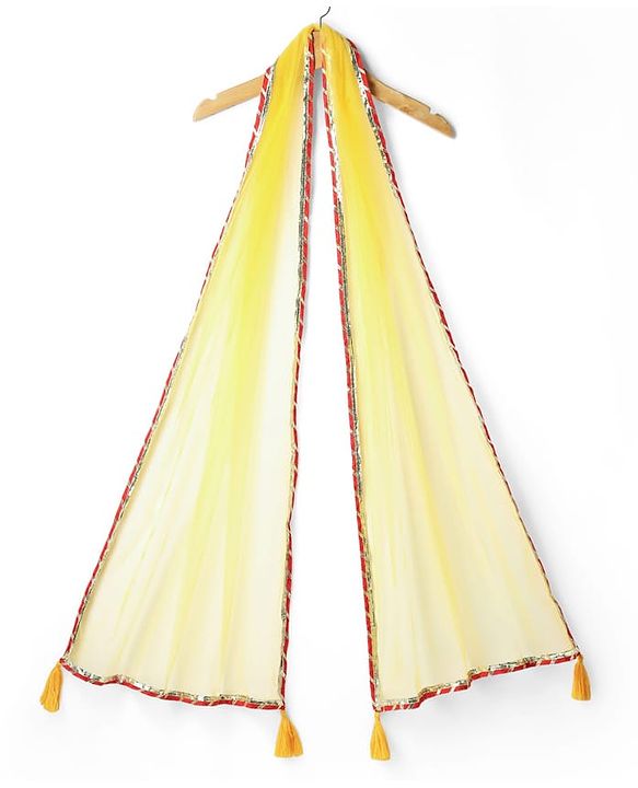 Pine Kids Woven Three Fourth Sleeves Kurta Churidar & Dupatta Set With Embriodery - Red