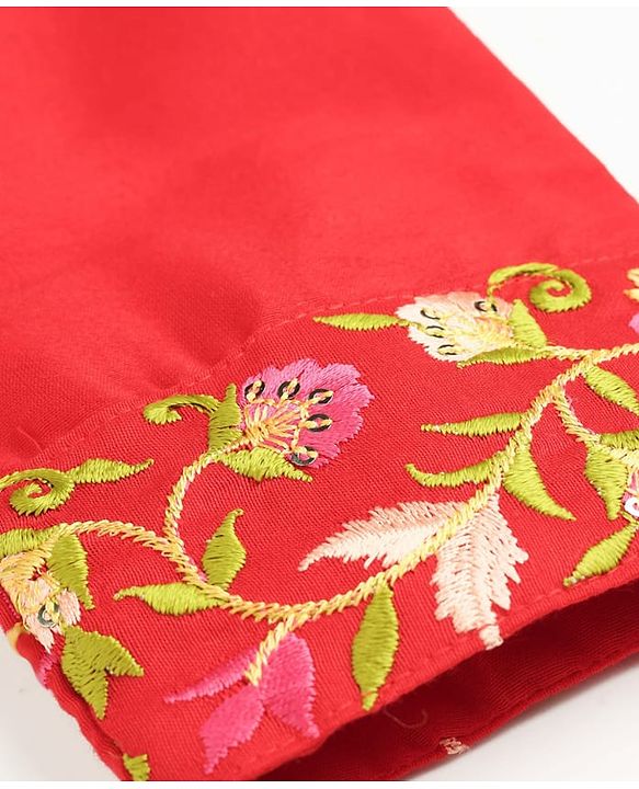 Pine Kids Woven Three Fourth Sleeves Kurta Churidar & Dupatta Set With Embriodery - Red