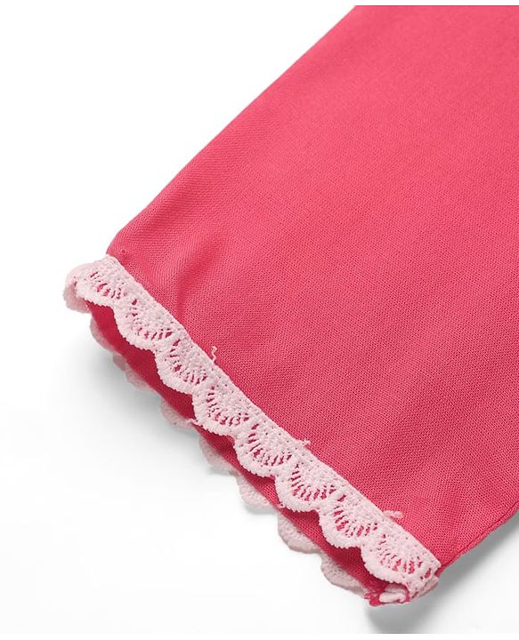 Pine Kids Woven Three Fourth Sleeves Kurti Palazzo Set with Dupatta & Floral Embroidery - Pink