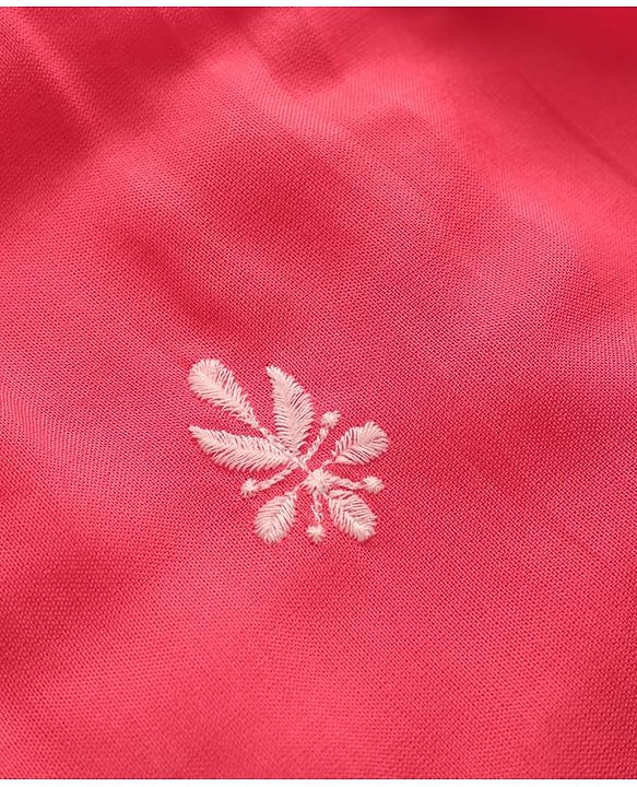 Pine Kids Woven Three Fourth Sleeves Kurti Palazzo Set with Dupatta & Floral Embroidery - Pink