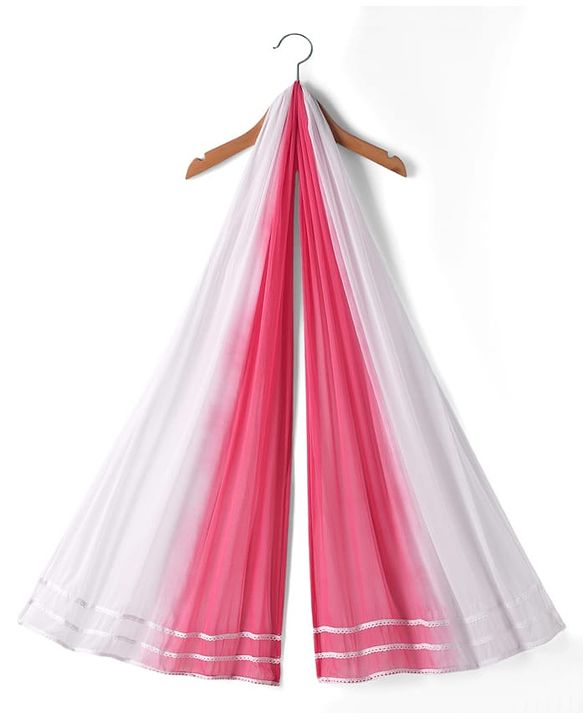Pine Kids Woven Three Fourth Sleeves Kurti Palazzo Set with Dupatta & Floral Embroidery - Pink