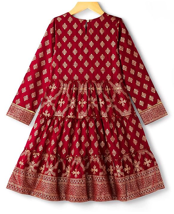 Pine Kids Three Fourth Bell Sleeves Indo western Sets with Jacket Embroidery & Sequin Detailing - Maroon