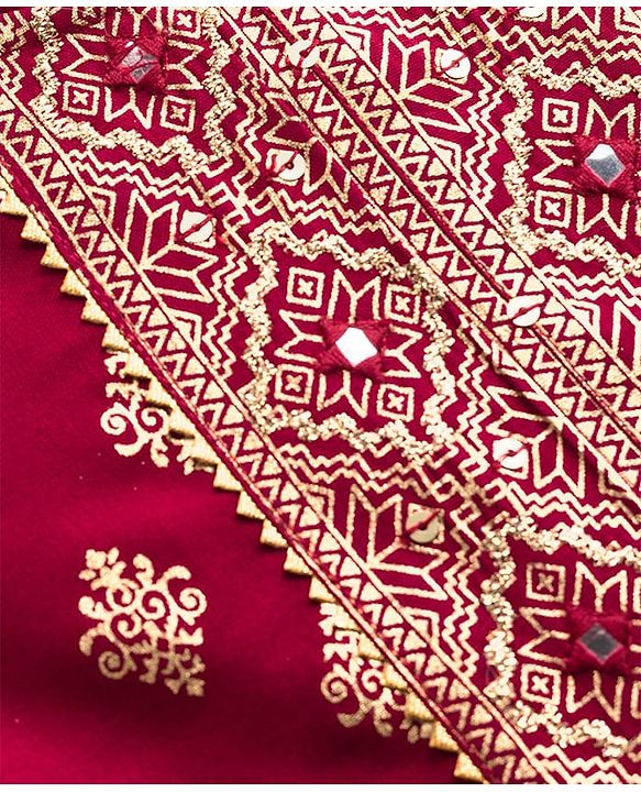 Pine Kids Three Fourth Bell Sleeves Indo western Sets with Jacket Embroidery & Sequin Detailing - Maroon
