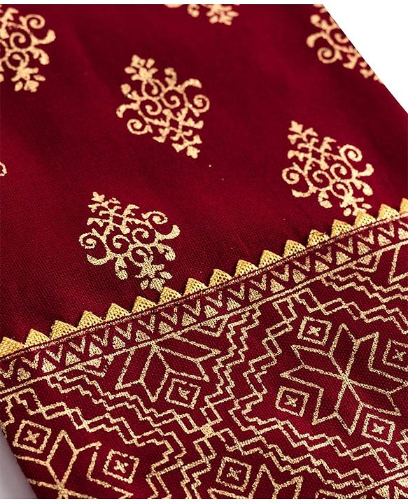 Pine Kids Three Fourth Bell Sleeves Indo western Sets with Jacket Embroidery & Sequin Detailing - Maroon