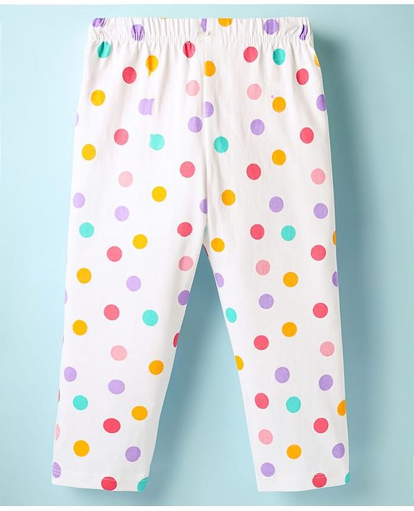 Babyhug Cotton Knit Half Sleeves Front Open Co-ords Night Suit with Polka Dots - White