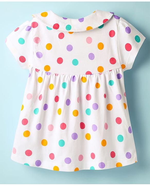Babyhug Cotton Knit Half Sleeves Front Open Co-ords Night Suit with Polka Dots - White
