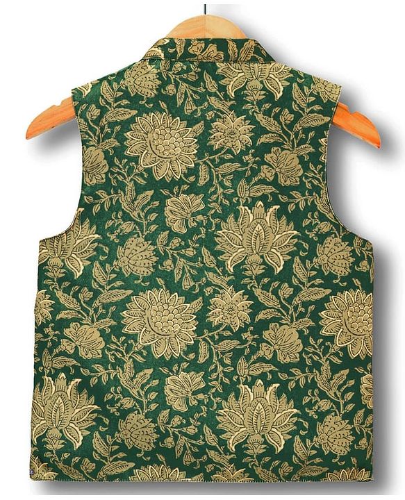 Pine Kids Woven Full Sleeves Kurta Pajama Set with Ethnic Jacket & Floral Print - Olive Green