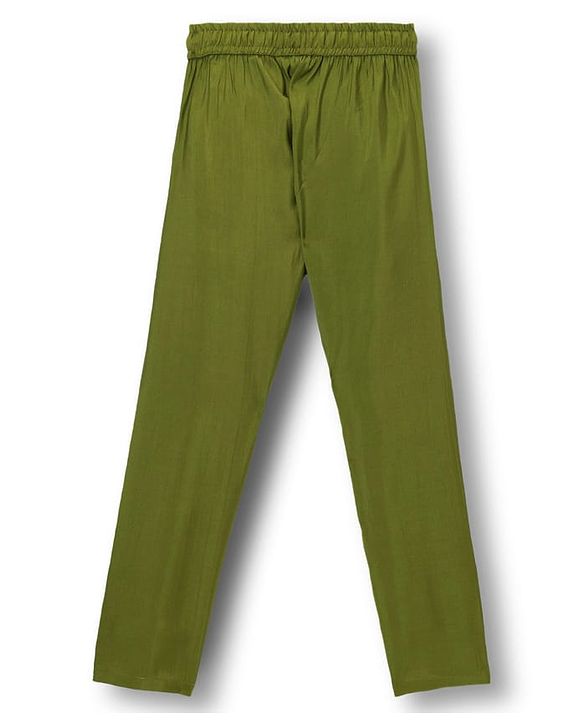 Pine Kids Woven Full Sleeves Kurta Pajama Set with Ethnic Jacket & Floral Print - Olive Green