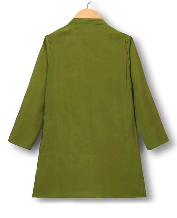 Pine Kids Woven Full Sleeves Kurta Pajama Set with Ethnic Jacket & Floral Print - Olive Green