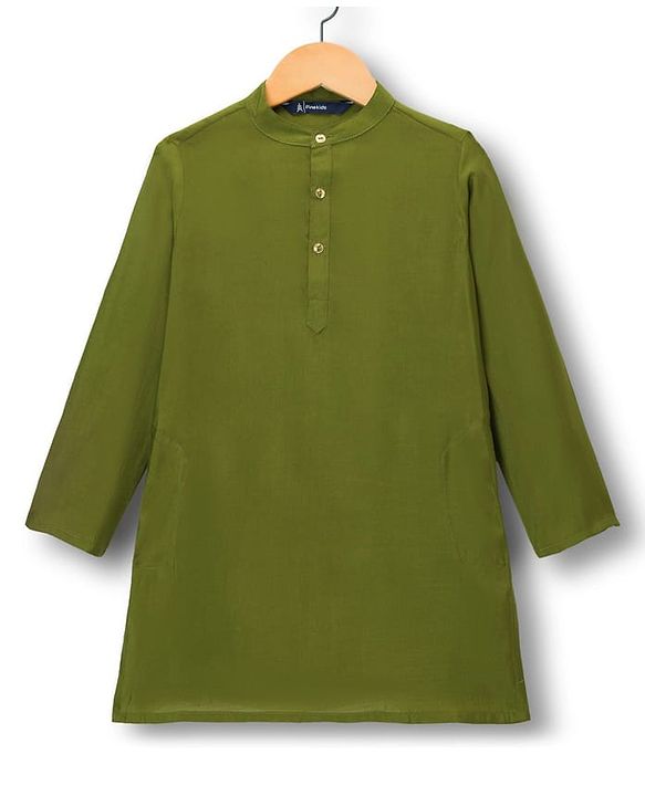 Pine Kids Woven Full Sleeves Kurta Pajama Set with Ethnic Jacket & Floral Print - Olive Green