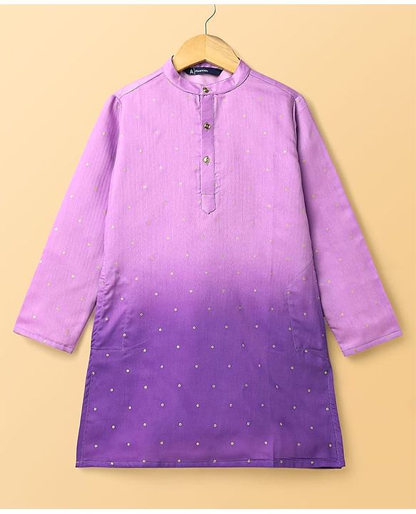 Pine Kids Woven Full Sleeves Kurta Pajama Set With Ombre Effect & Foil Print - Lilac