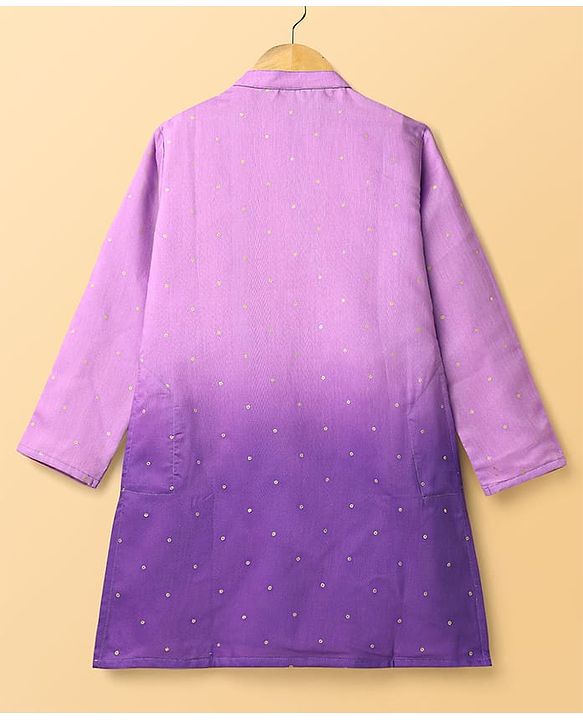Pine Kids Woven Full Sleeves Kurta Pajama Set With Ombre Effect & Foil Print - Lilac