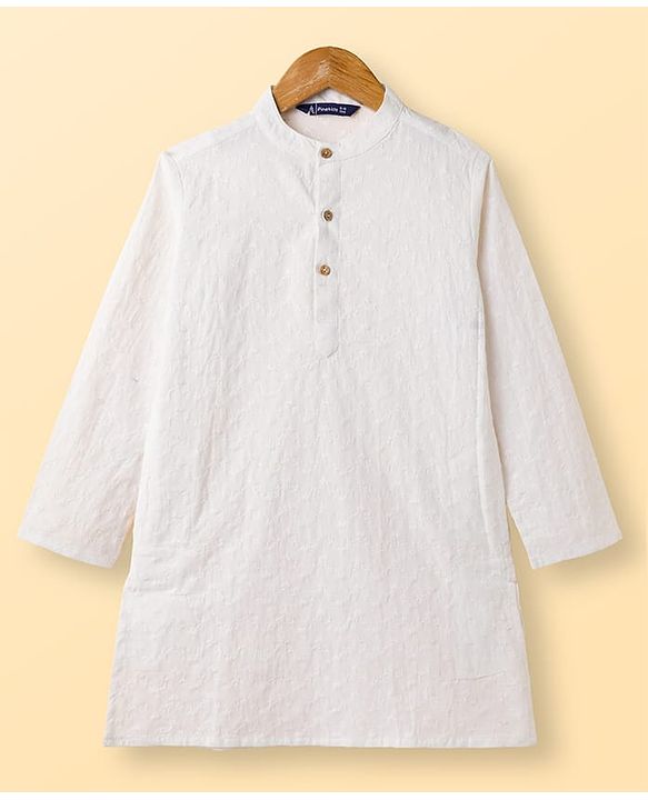 Pine Kids Viscose Woven Full Sleeves Kurta Pajama & Floral Embriodered Jacket Set - White & Navy Blue