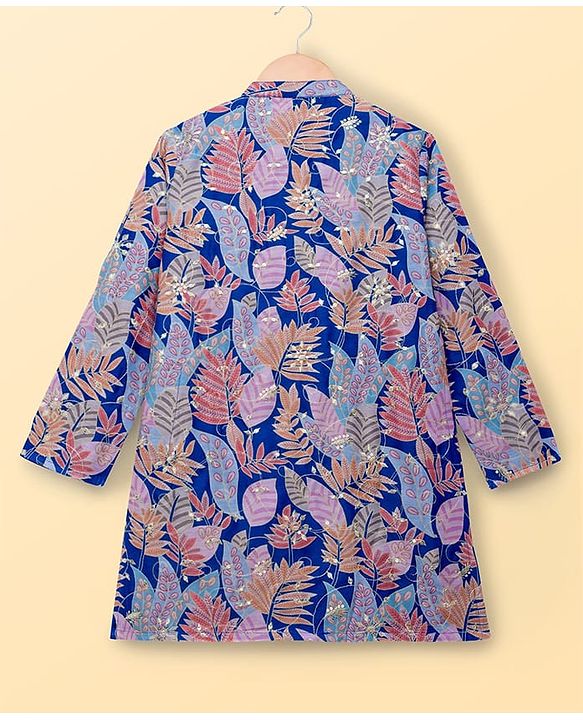 Pine Kids Woven Full Sleeves Leafy Printed Kurta Pyjama Set- Multicolour
