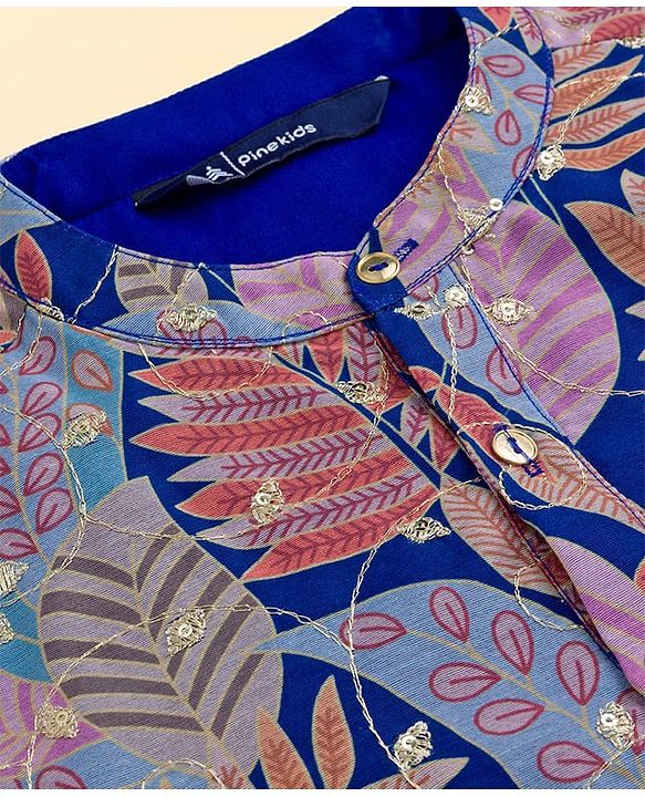 Pine Kids Woven Full Sleeves Leafy Printed Kurta Pyjama Set- Multicolour