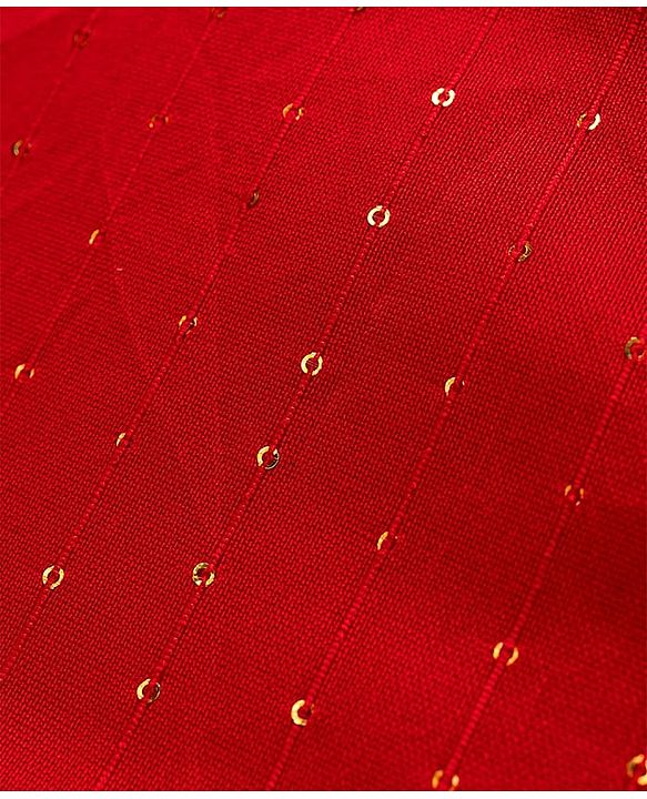 Pine Kids Woven Mandarin Collar Full Sleeves Kurta Pyjama Set With Printed Jacket & Sequin Detailing  - Red