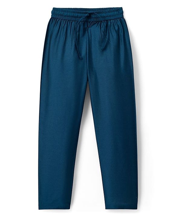 Pine Kids Woven Full Sleeves Kurta Pajama Set with Floral Embroidery & Sequin Detailing - Navy Blue