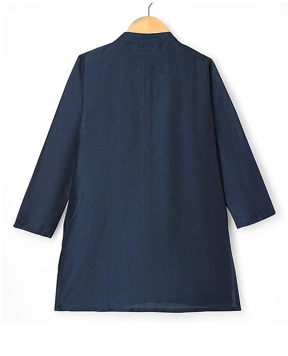 Pine Kids Woven Full Sleeves Kurta Pajama Set With Floral Design Jacket - Navy Blue