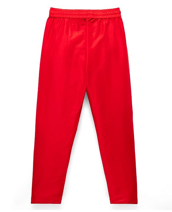 Pine Kids Woven Full Sleeves Mandarin Collar Kurta Pyjama Set With Embroidered Jacket - Red