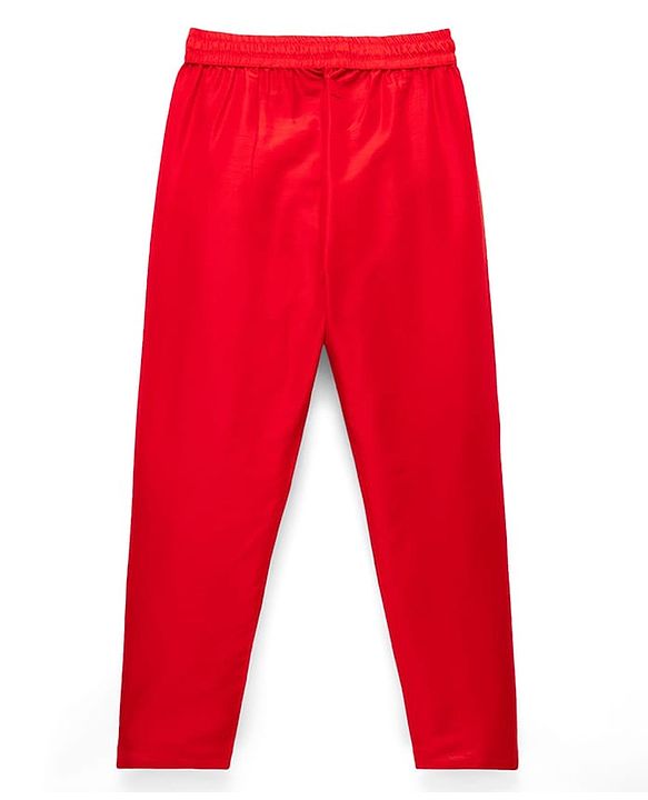 Pine Kids Woven Full Sleeves Mandarin Collar Kurta Pyjama Set With Embroidered Jacket - Red