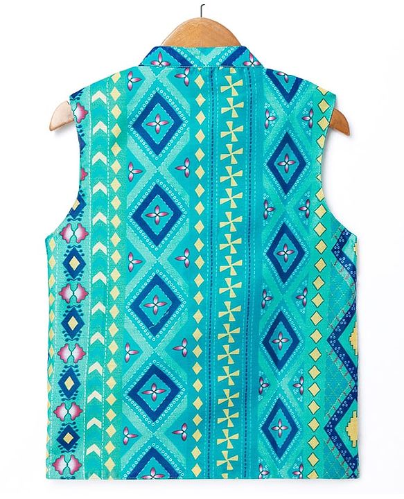 Pine Kids Woven Mandarin Collar Full Sleeves Kurta Pyjama Set With Floral Print Jacket - Yellow