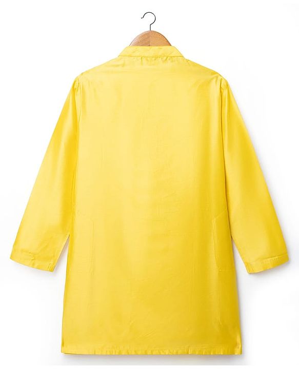 Pine Kids Woven Mandarin Collar Full Sleeves Kurta Pyjama Set With Floral Print Jacket - Yellow