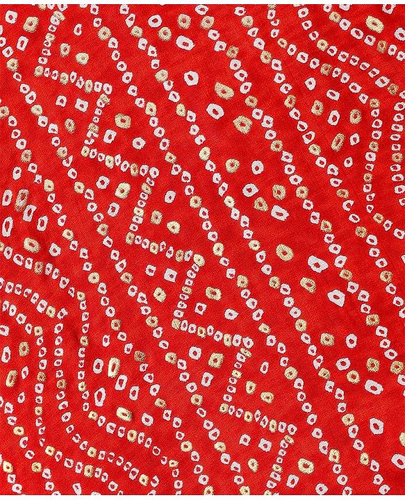 Pine Kids Woven Mandarin Collar Full Sleeves Kurta Pyjama Set With Bandhani Print - Red