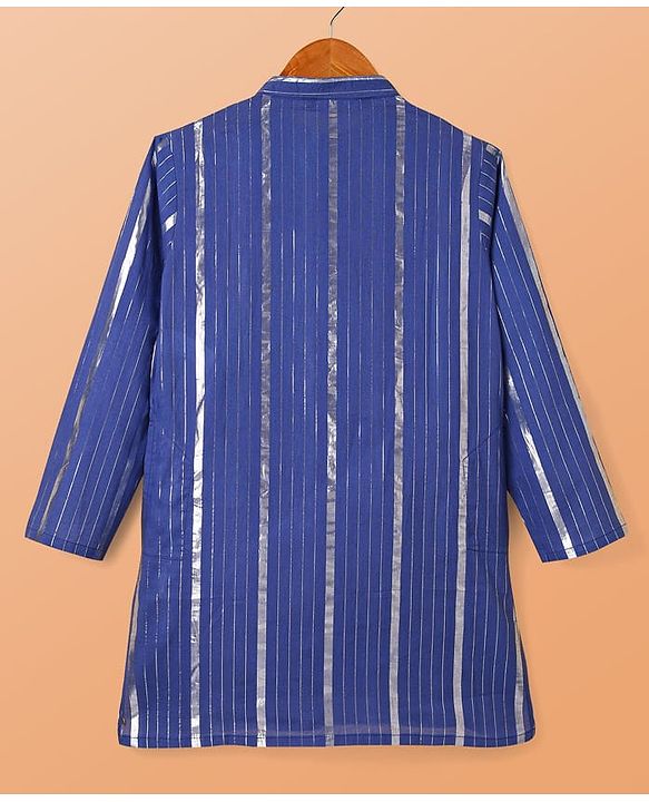 Pine Kids Woven Full Sleeves Kurta Pyjama Set with Stripes  - Blue & White