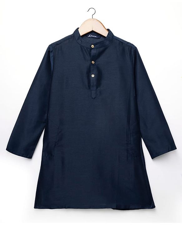 Pine Kids Woven Full Sleeves Mandarin Collar Kurta Pyjama Set With Sequin Detailing Jacket - Blue