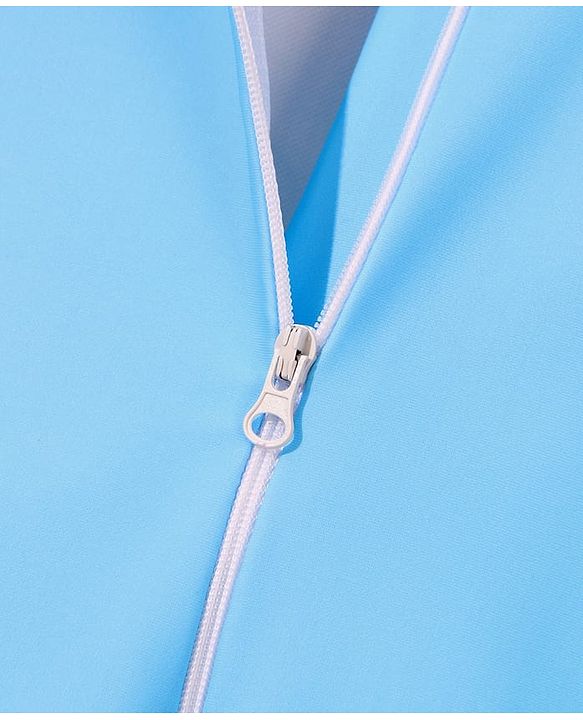 Babyhug Half Raglan Sleeves Legged Swimsuit With Rocket Print & Cap - Light Blue