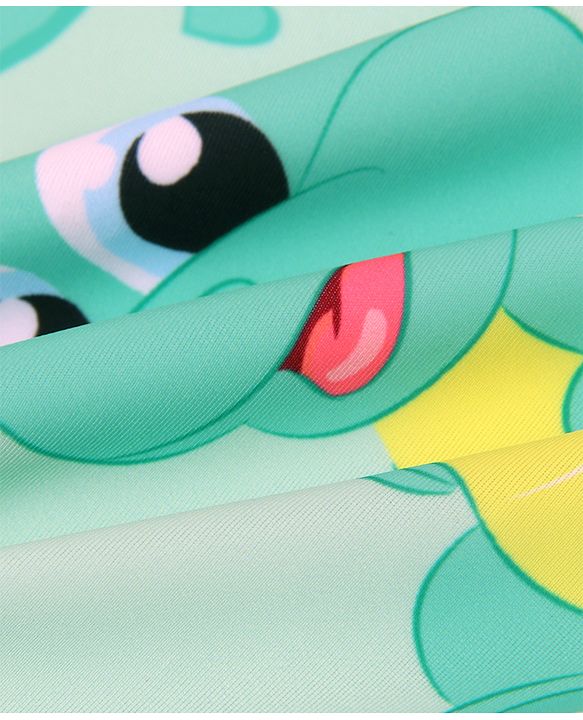 Babyhug Half Raglan Sleeves Legged Swimsuit With Dino Print & Cap - Sea Green