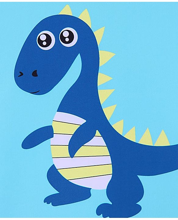Babyhug Half Raglan Sleeves Legged Swimsuit With Dino Print & Cap - Light Blue