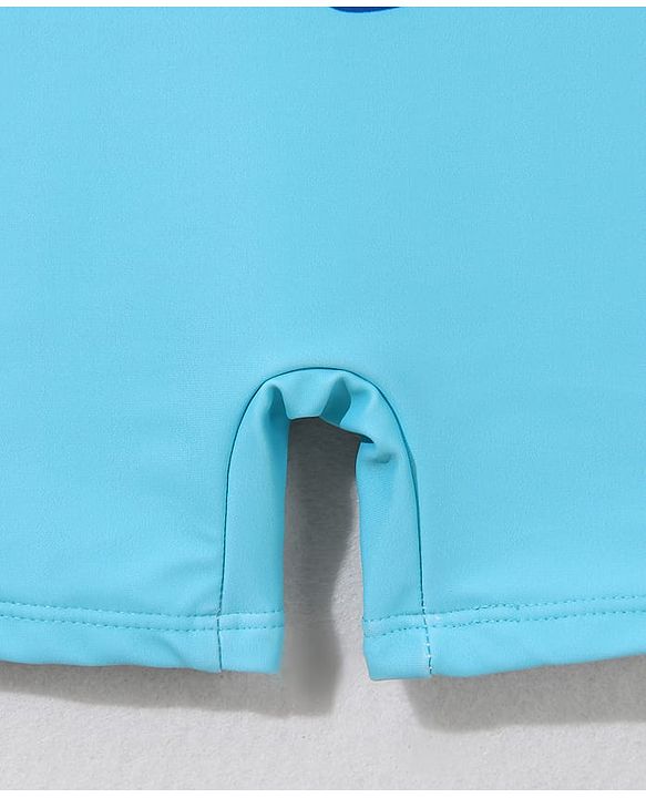 Babyhug Half Raglan Sleeves Legged Swimsuit With Dino Print & Cap - Light Blue