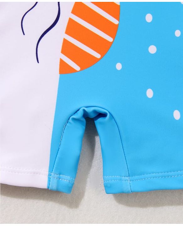 Babyhug Full Raglan Sleeves Legged Swimsuit With Dino Print - White