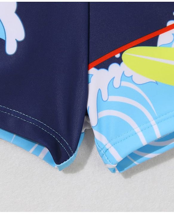 Babyhug Swimming Trunk With Dino Print & Cap - Navy Blue